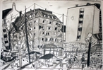 "Medborgarplatsen", kolteckning, 70x100 cm